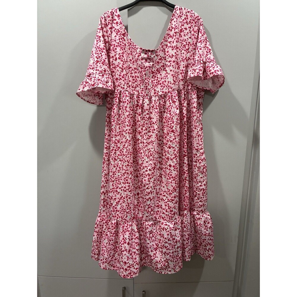 Y2K Sheilay Pink Speckled Babydoll Midi Dress Ruffle Sleeve Womens XXL - Picture 3 of 5